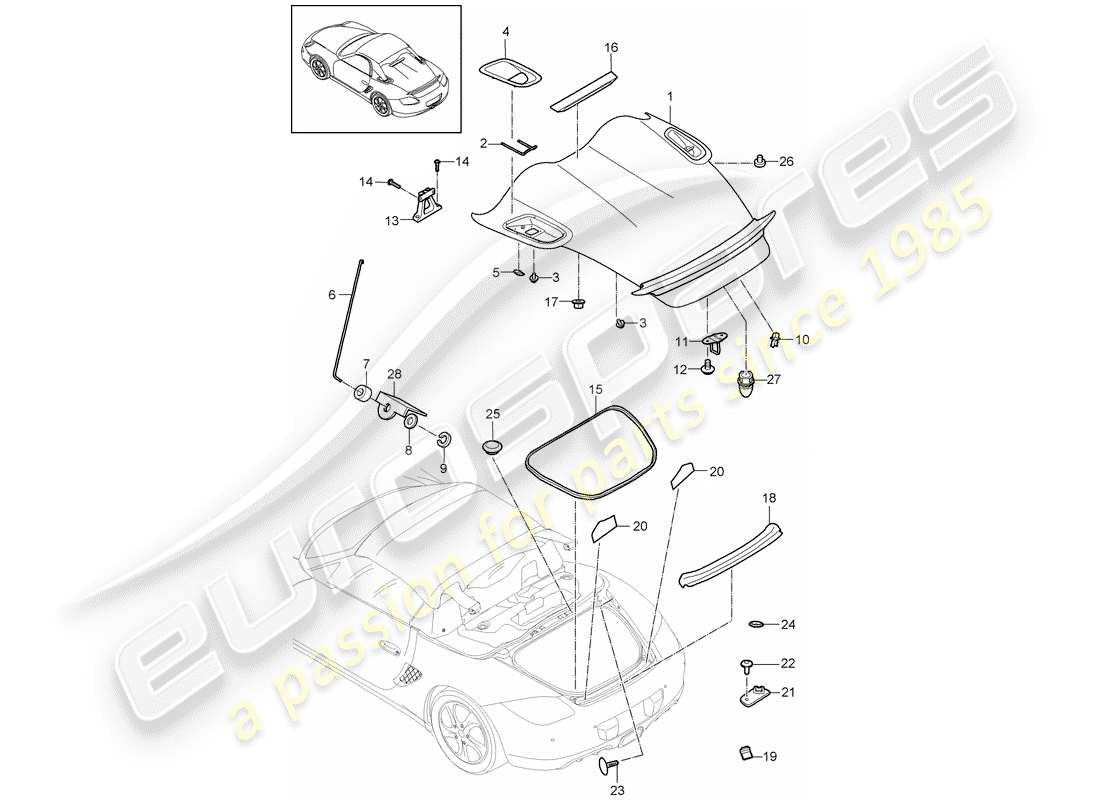 porsche 2009 (987 boxster) couverture diagramme de pièce
