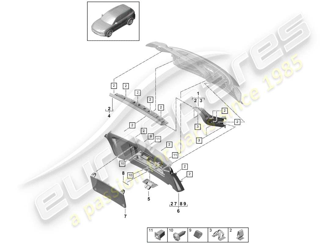 porsche 2020 (cayenne e3 9ya/9yb) garniture schéma des pièces