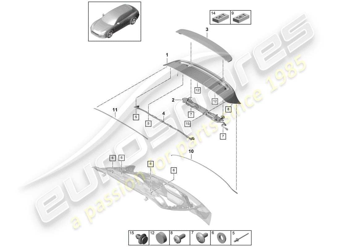 porsche 2017 (panamera 971-1) spoiler arrière schéma des pièces