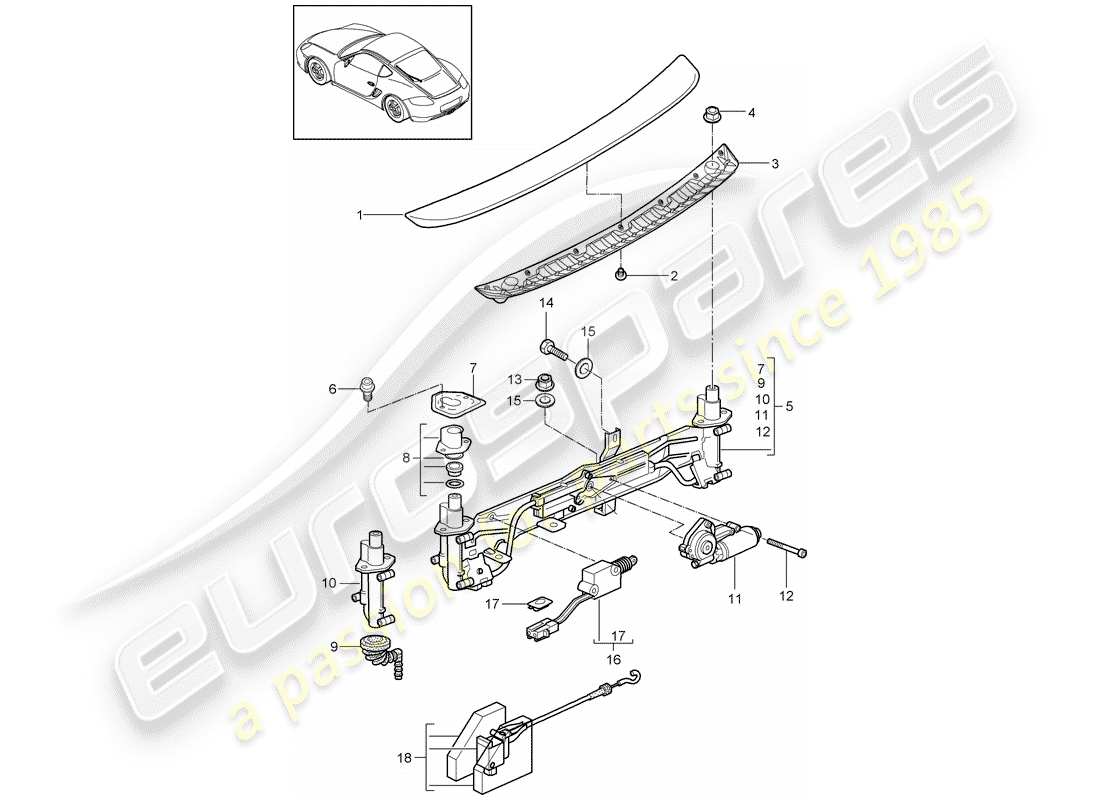 porsche 2009 (987 cayman) spoiler arrière schéma des pièces