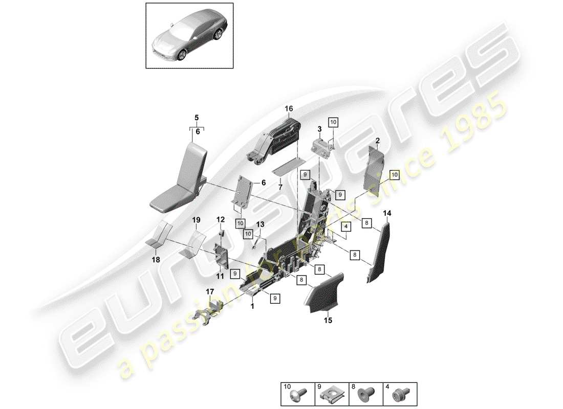 porsche 2018 (panamera 971-1) console centrale schéma des pièces