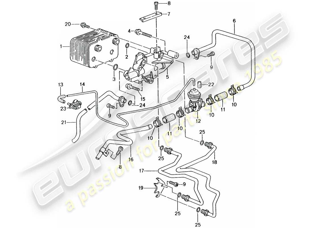 porsche 1998 (986 boxster) tiptronic - - - refroidisseur d'huile à engrenages - conduite de pression d'huile pour - refroidissement d'huile à engrenages schéma des pièces