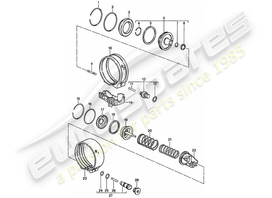 porsche 1984 (928) transmission automatique - bandes de frein schéma des pièces
