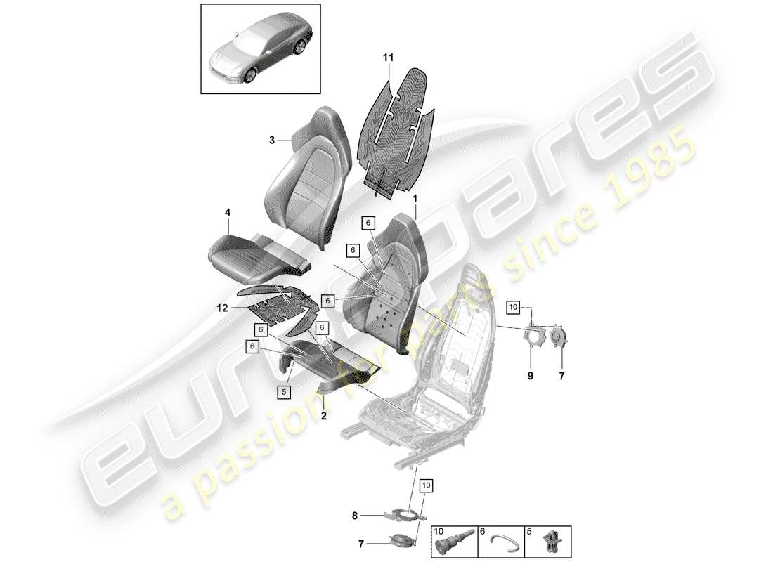 porsche 2018 (panamera 971-1) pièce en mousse diagramme des pièces