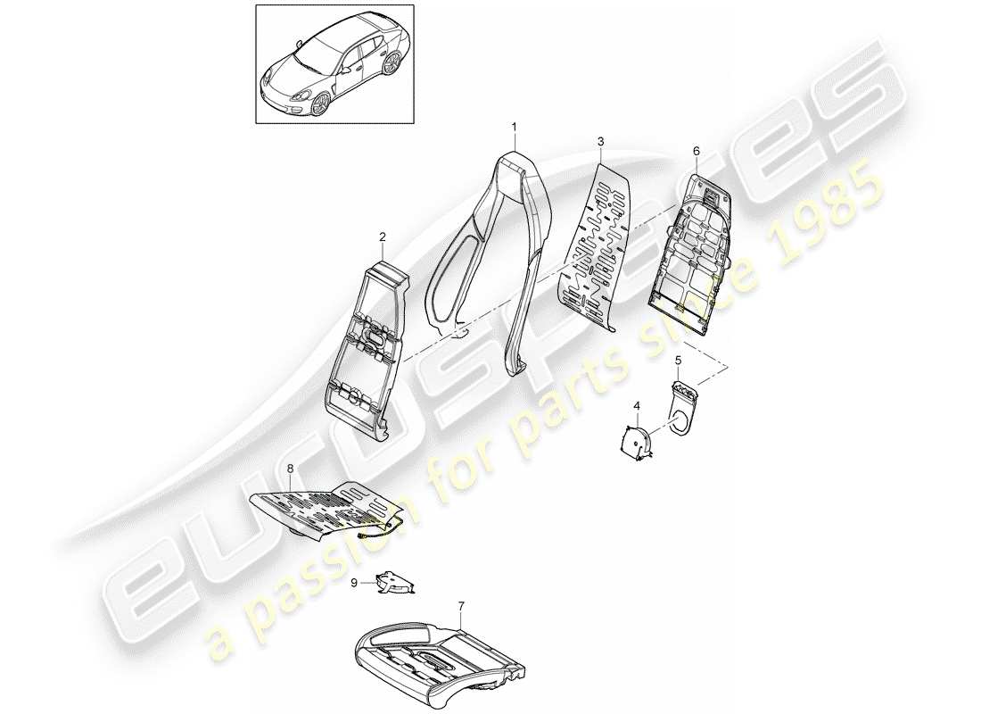 porsche 2011 (panamera 970) surface d'assise et de dossier schéma des pièces