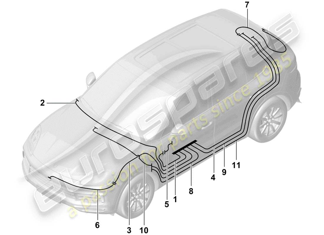 porsche 2020 (cayenne e3 9ya/9yb) câble de connexion d'antenne schéma des pièces