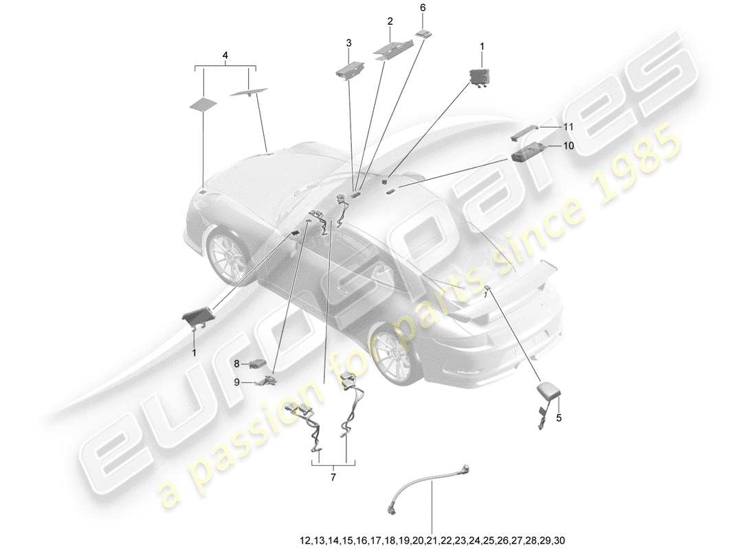porsche 2014 (991-1 r/gt3/rs) antenne schéma des pièces