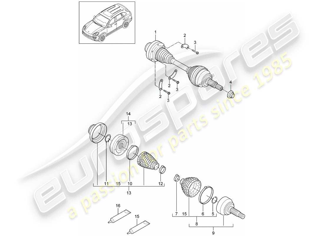 porsche 2012 (cayenne e2 92a) arbre de transmission schéma des pièces