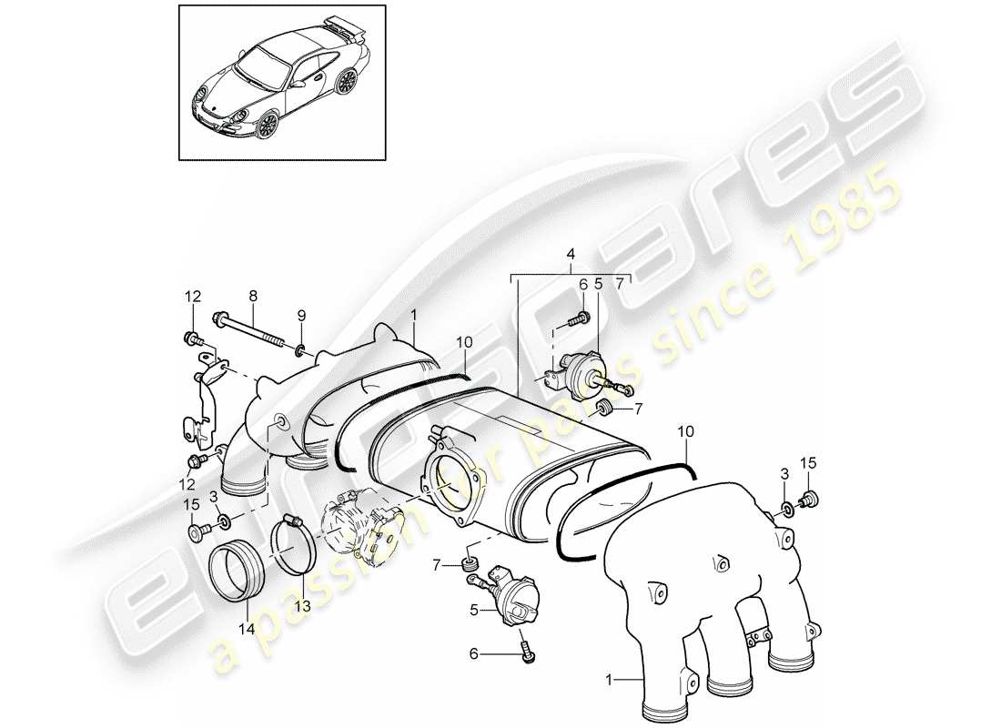 porsche 2011 (997-2 gt3) distributeur d'air d'admission schéma des pièces