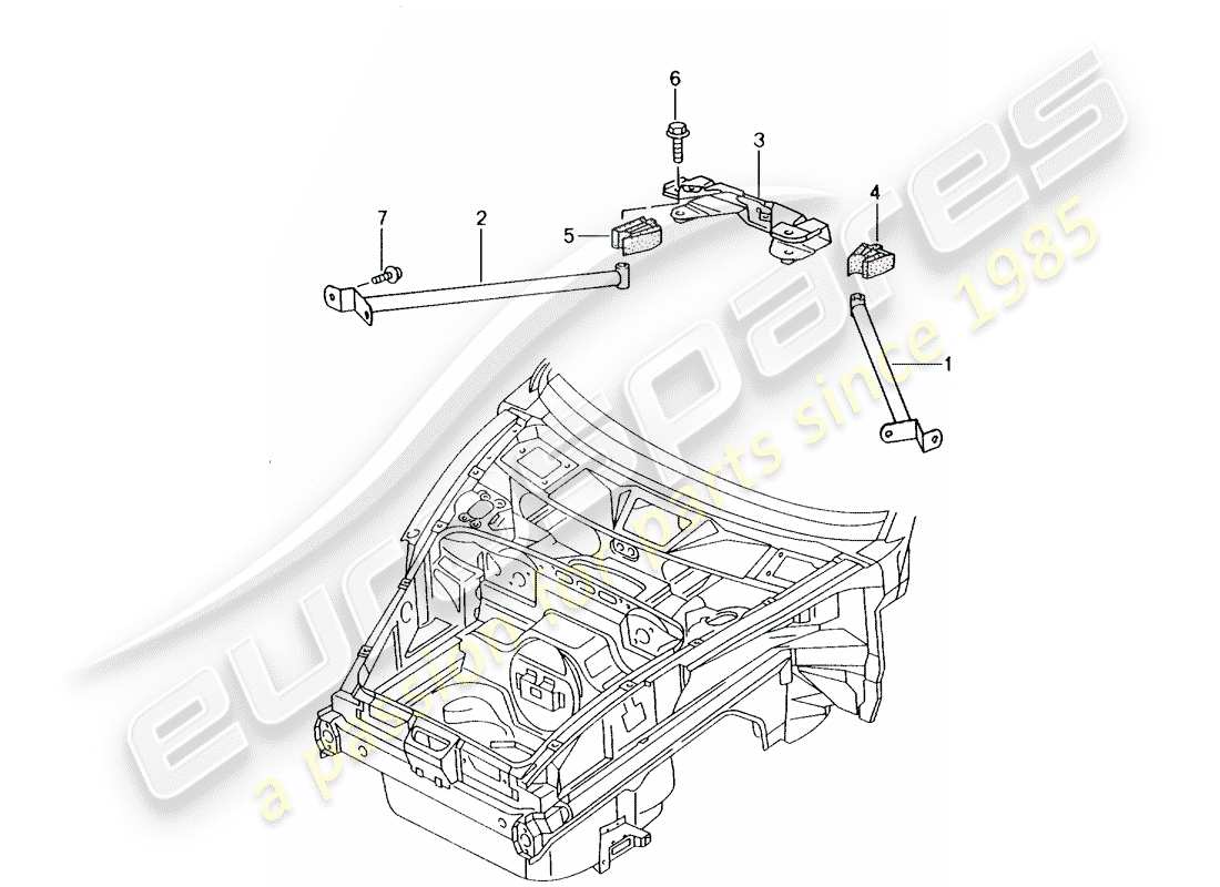 porsche 2004 (986 boxster) schéma des pièces de la jambe de force du dôme