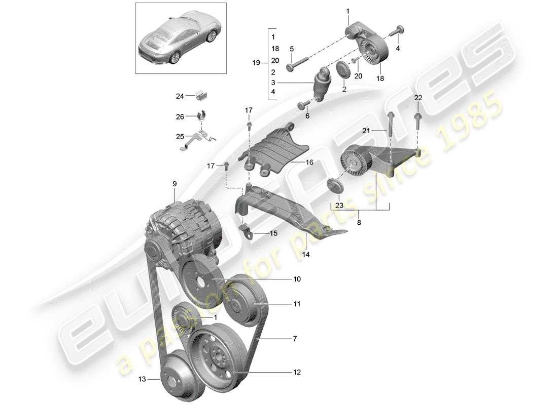 porsche 2019 (991-2) amortisseur de tension de courroie schéma des pièces