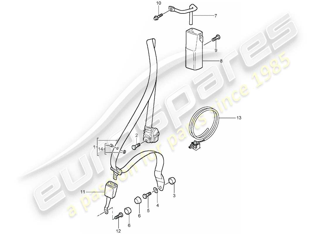 porsche 2004 (996) ceinture de sécurité à trois points schéma des pièces