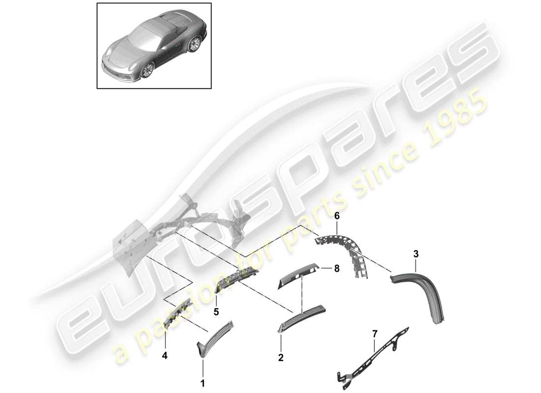 porsche 2014 (991-1 r/gt3/rs) dessus cabriolet schéma des pièces