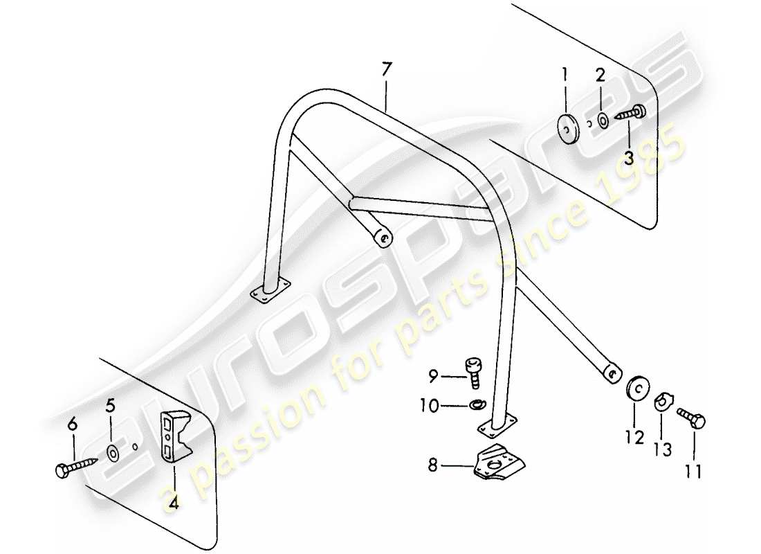 porsche 1965 (911/912) roll bar - plaque d'immatriculation - montage schéma des pièces