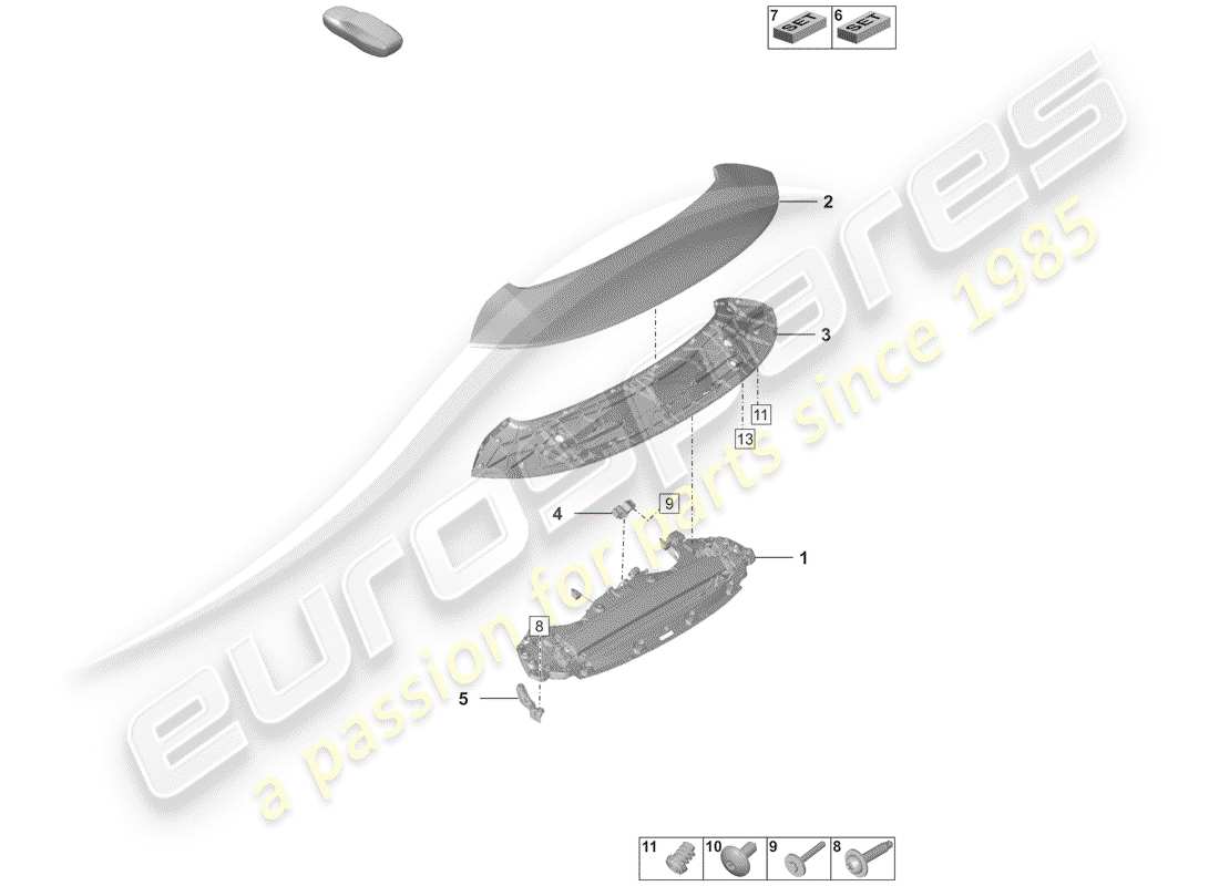 porsche 2019 (992-1) spoiler arrière schéma des pièces