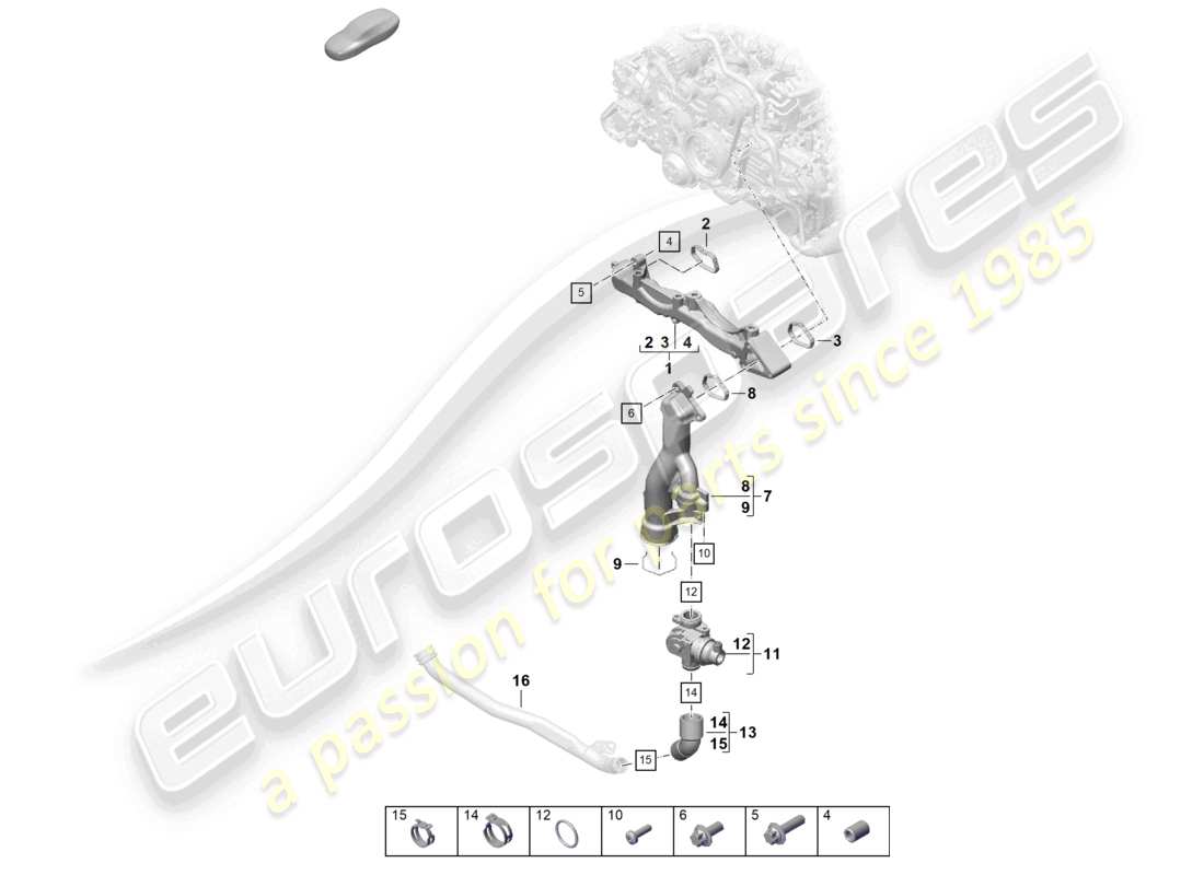porsche 2018 (718 boxster) support d'assemblage tuyau de liquide de refroidissement schéma des pièces