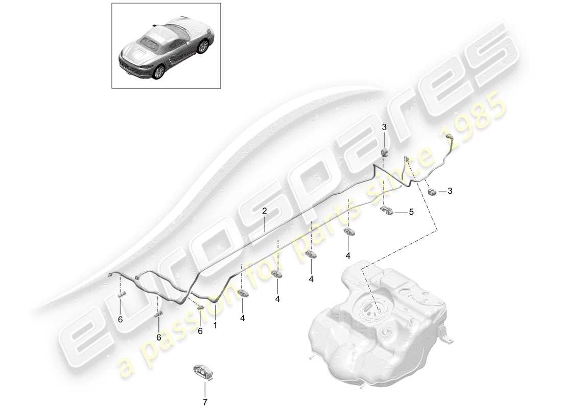porsche 2018 (718 boxster) diagramme des pièces de la conduite de carburant