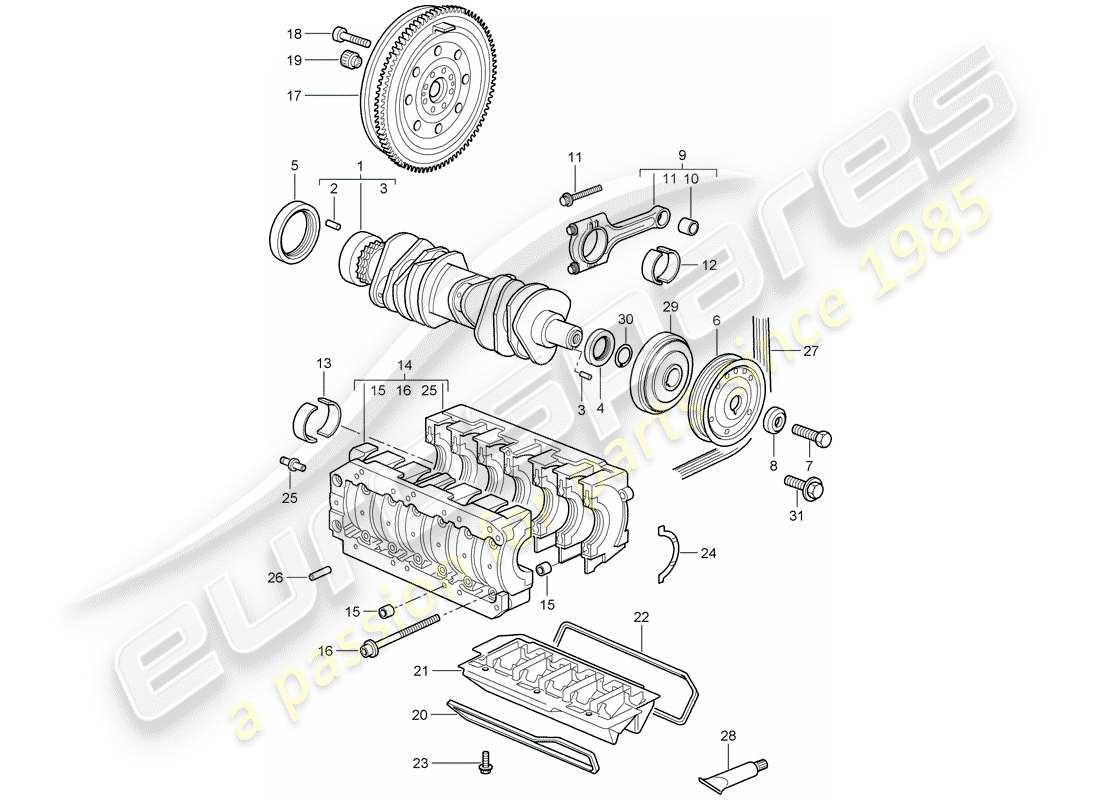 porsche 2005 (997-1) vilebrequin schéma des pièces