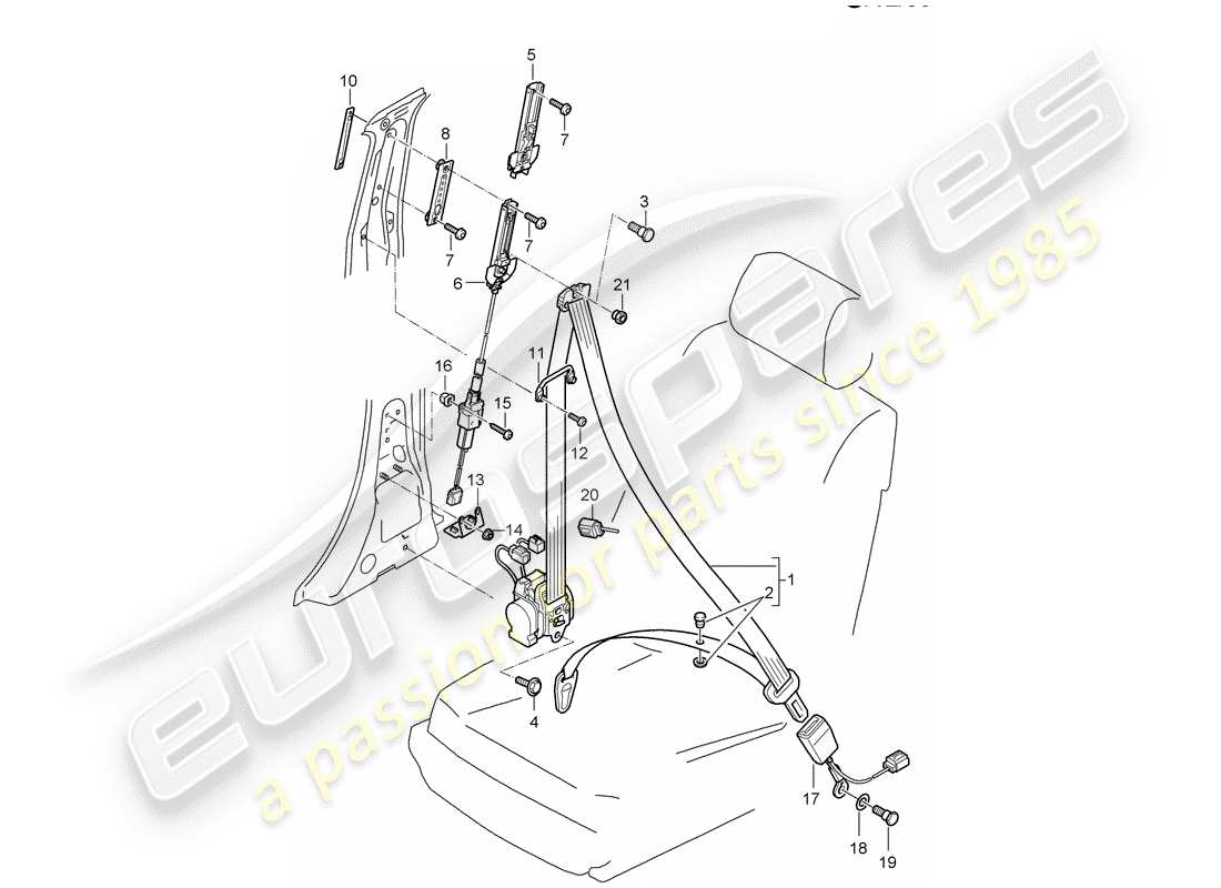 porsche 2004 (cayenne e1 9pa) ceinture de sécurité à trois points schéma des pièces