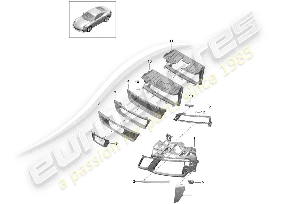 porsche 991 gen. 2 (2020) diagramme des pièces du conduit d'air