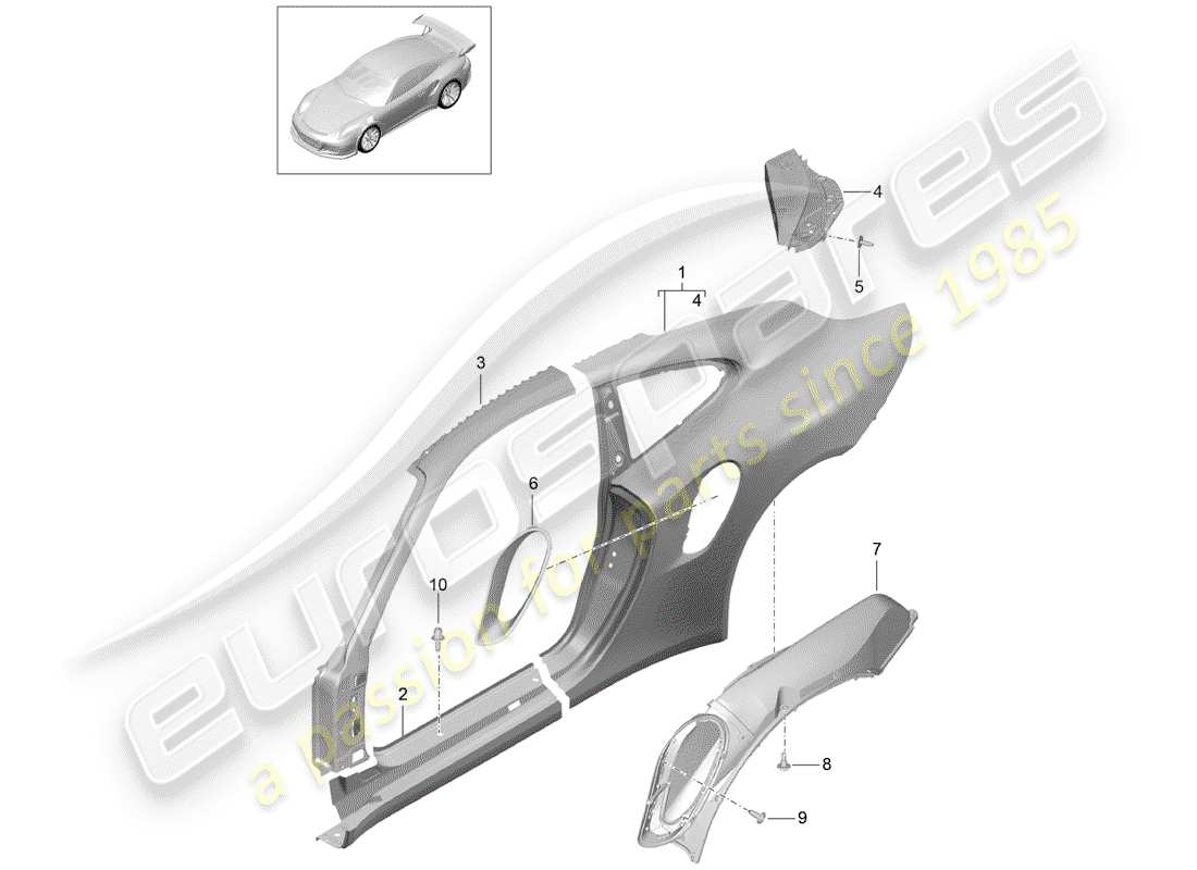 porsche 2016 (991-1 r/gt3/rs) panneau latéral schéma des pièces