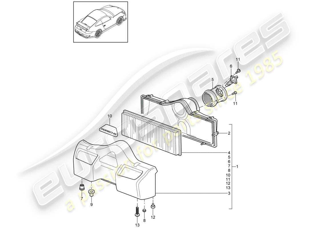 porsche 2008 (997-1 gt3) schéma des pièces du filtre à air