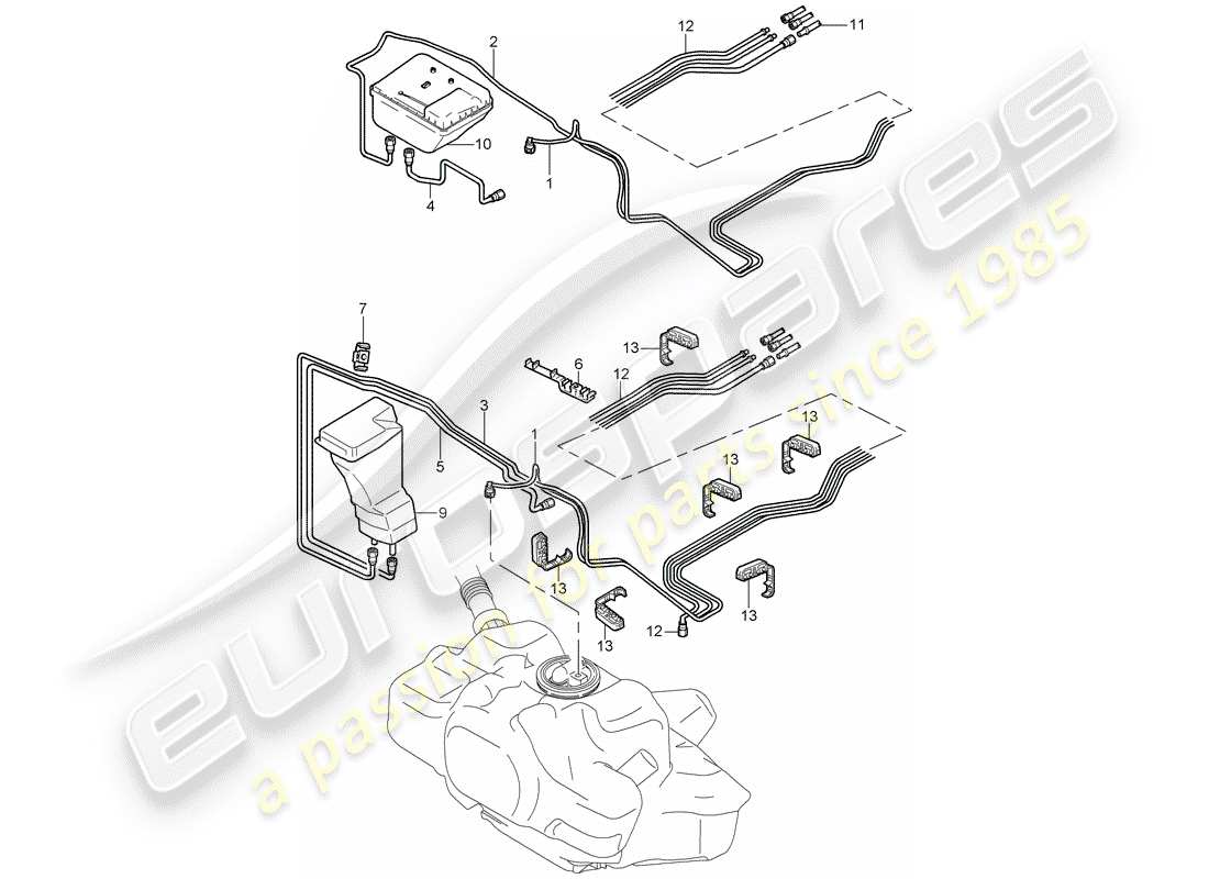 porsche 2008 (997-1 gt3) système de carburant schéma des pièces