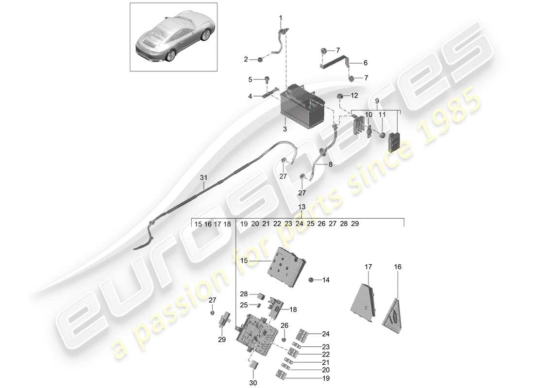 porsche 2020 (991-2) batterie schéma des pièces