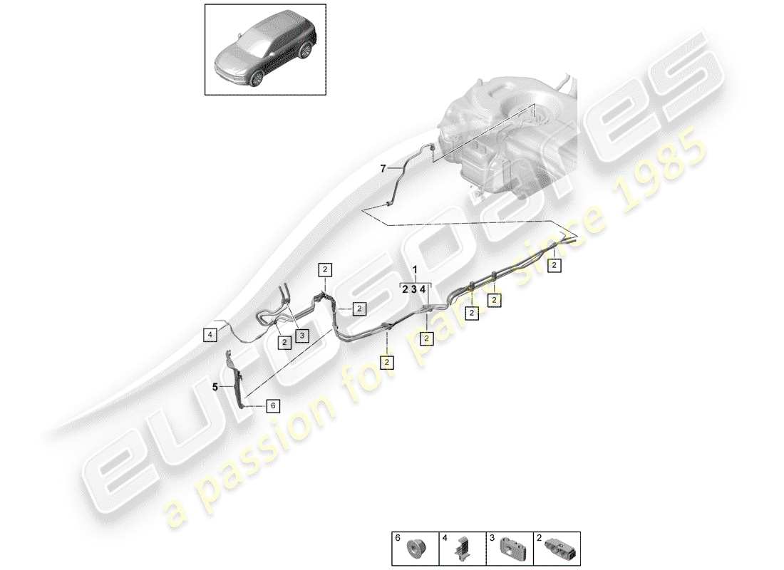 porsche 2018 (cayenne e3 9ya/9yb) conduite de carburant schéma des pièces