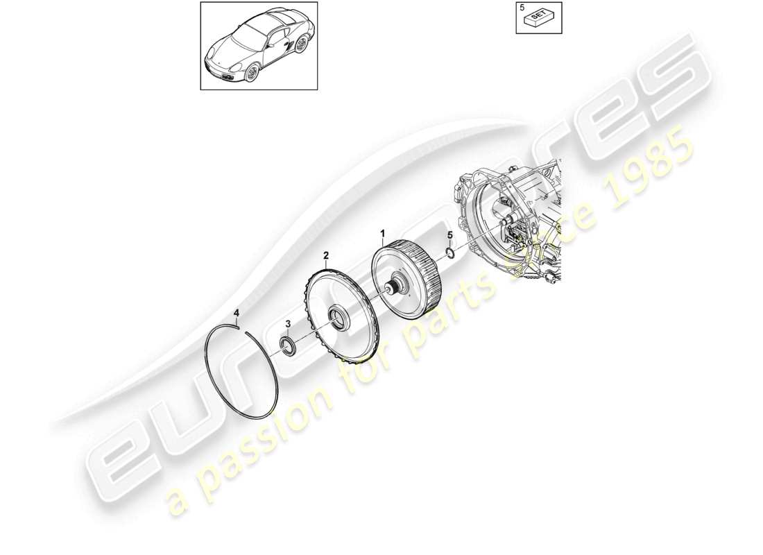 porsche 2009 (987 cayman) - pdk - embrayage de boîte de vitesses pour boîte de vitesses à double embrayage schéma des pièces