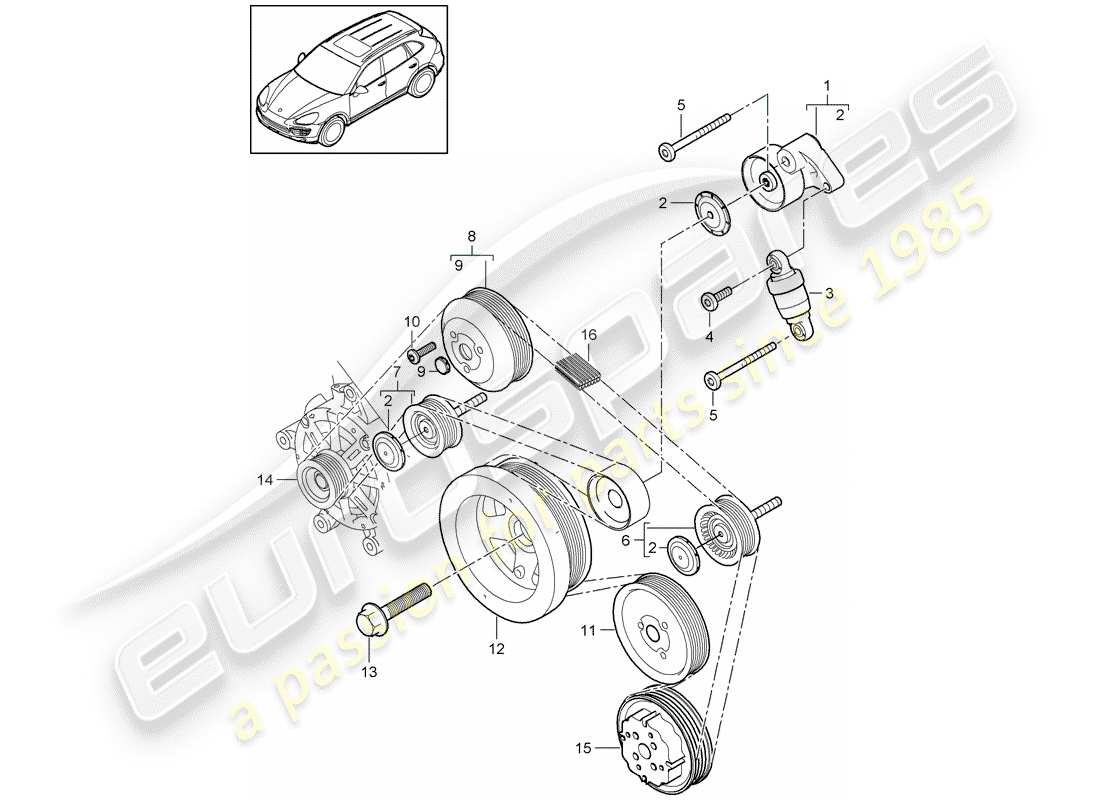 porsche 2014 (cayenne e2 92a) tendeur de courroie schéma des pièces