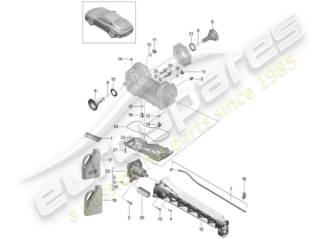 porsche 2020 (991-2 turbo) différentiel d'essieu avant schéma des pièces