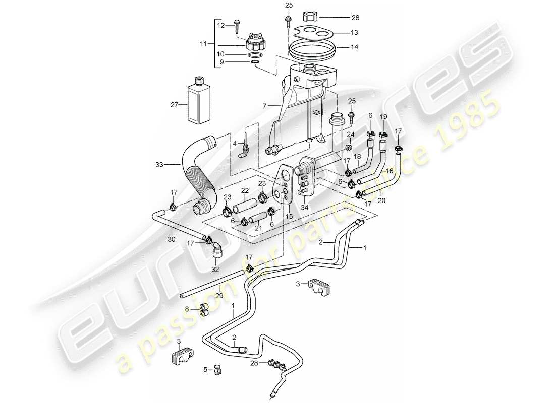 porsche 2007 (987 boxster) refroidissement par eau 4 schéma des pièces