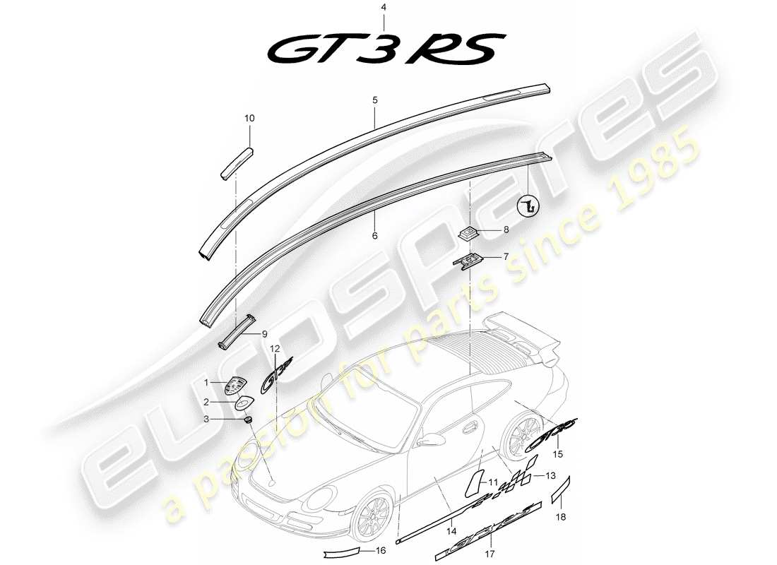 porsche 2008 (997-1 gt3) plaques signalétiques diagramme des pièces