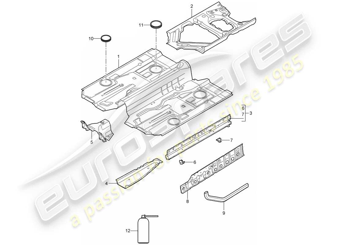 porsche 2008 (997-1 gt3) schéma des pièces du plancher