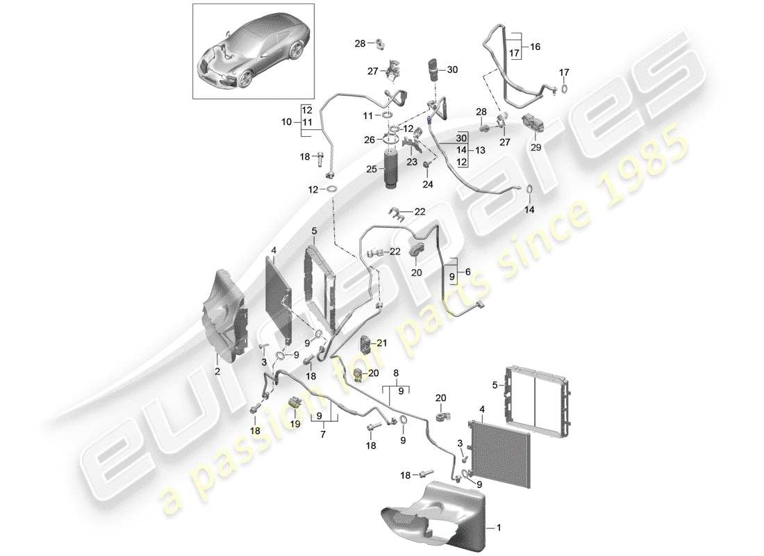 porsche 2016 (991-1) circuit frigorifique schéma des pièces