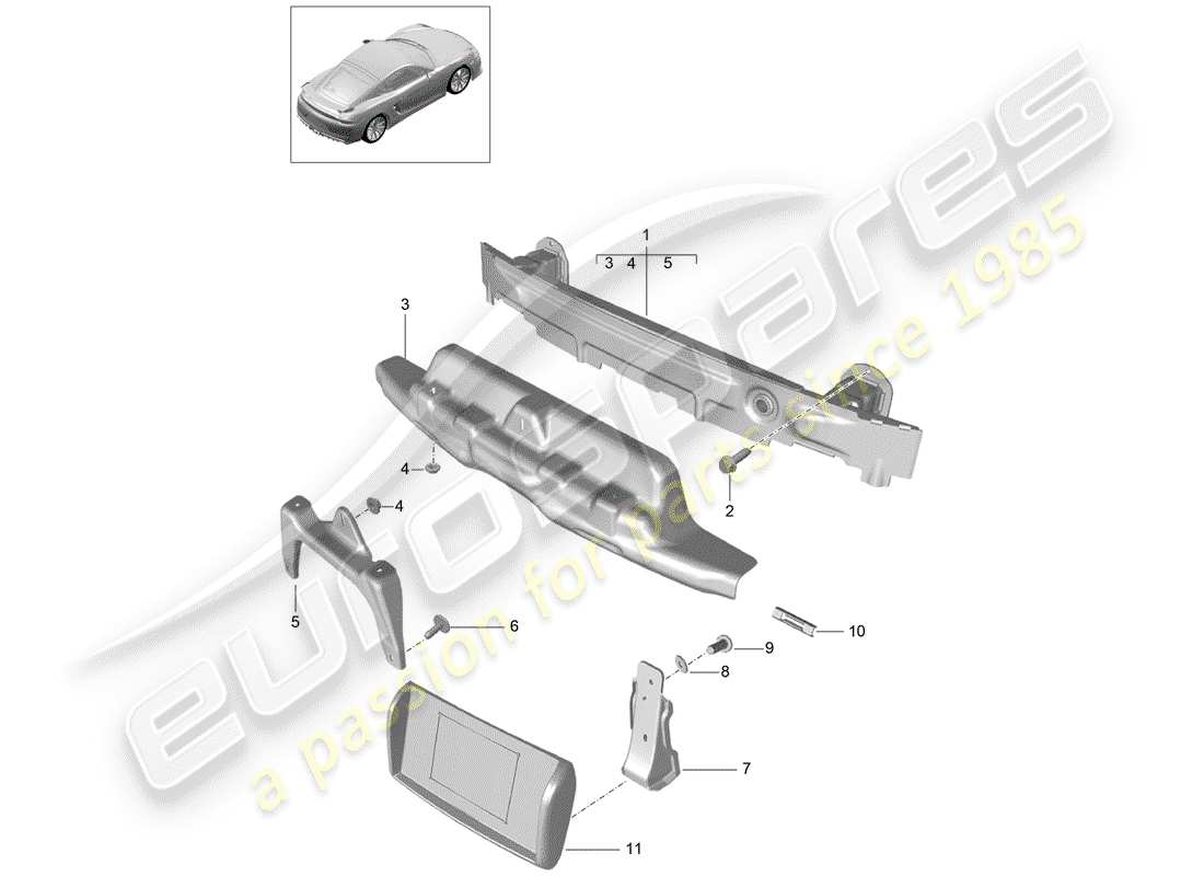 porsche 2016 (981 cayman gt4) support de pare-chocs schéma des pièces