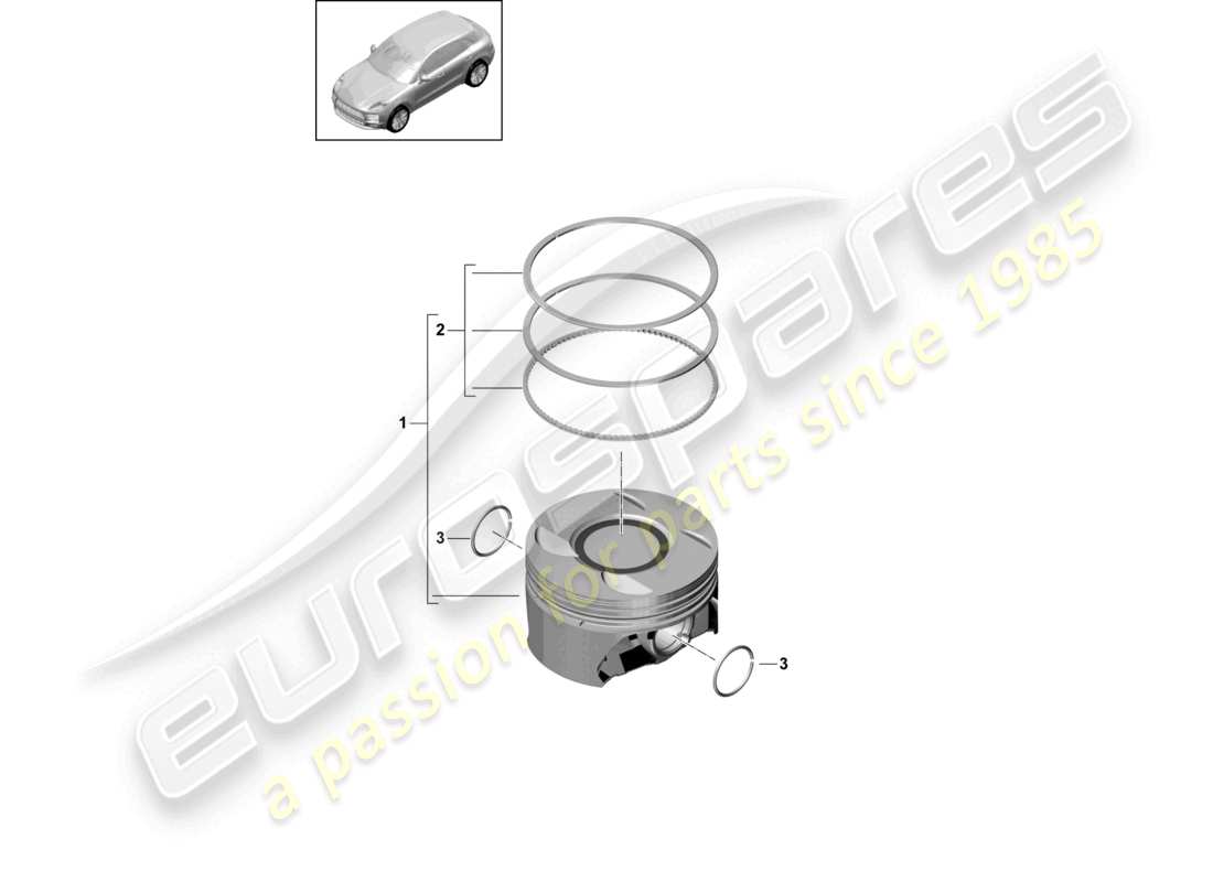 porsche 2020 (macan) attention : l'installation mixte de pistons de différents fabricants est interdite. lors du remplacement de pièces individuelles, utilisez uniquement le fabricant actuellement installé. un changement de fabricant est possible lors du remplacement de toutes les pièces montées. schéma des pièces