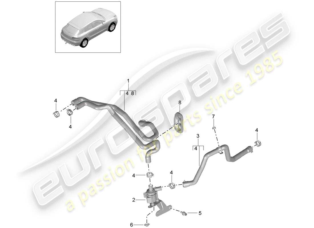 porsche 2014 (macan) tuyau de chauffage schéma des pièces
