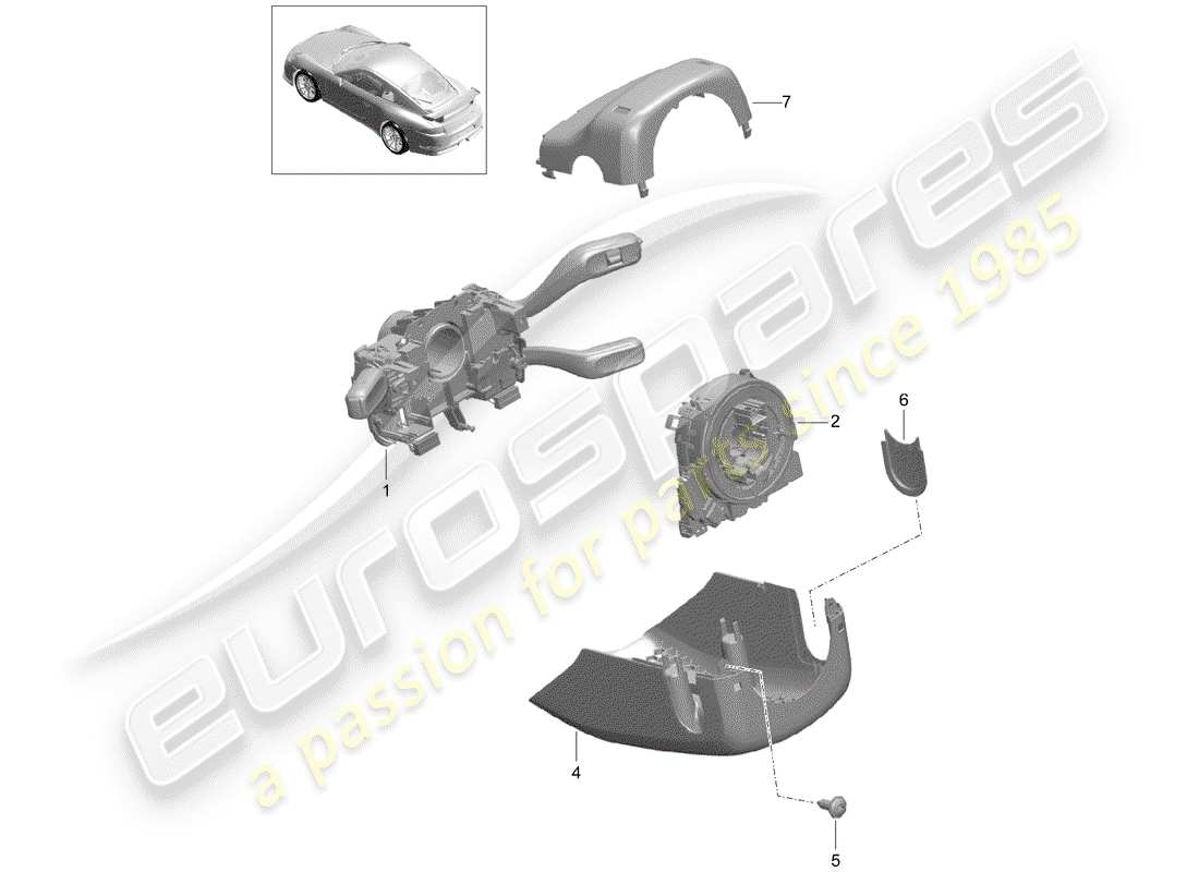 porsche 2020 (991-2 r/gt3/rs) commutateur de colonne de direction schéma des pièces