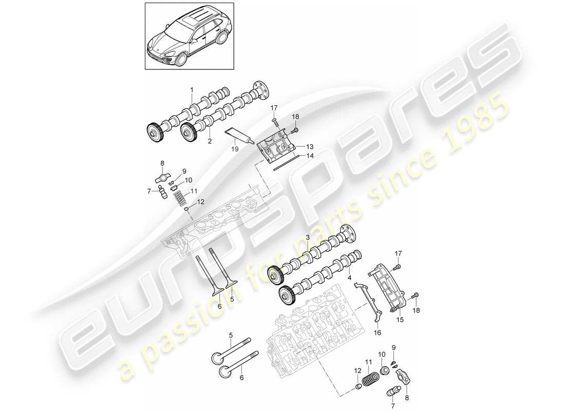 porsche 2011 (cayenne e2 92a) arbre à cames, soupapes schéma des pièces