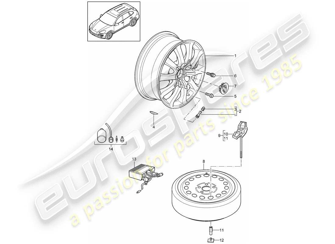 porsche 2014 (cayenne e2 92a) roues schéma des pièces