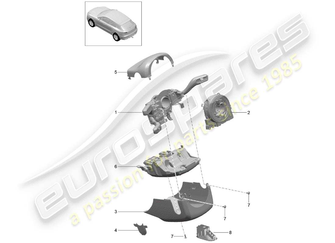 porsche 2014 (macan) commutateur de colonne de direction schéma des pièces