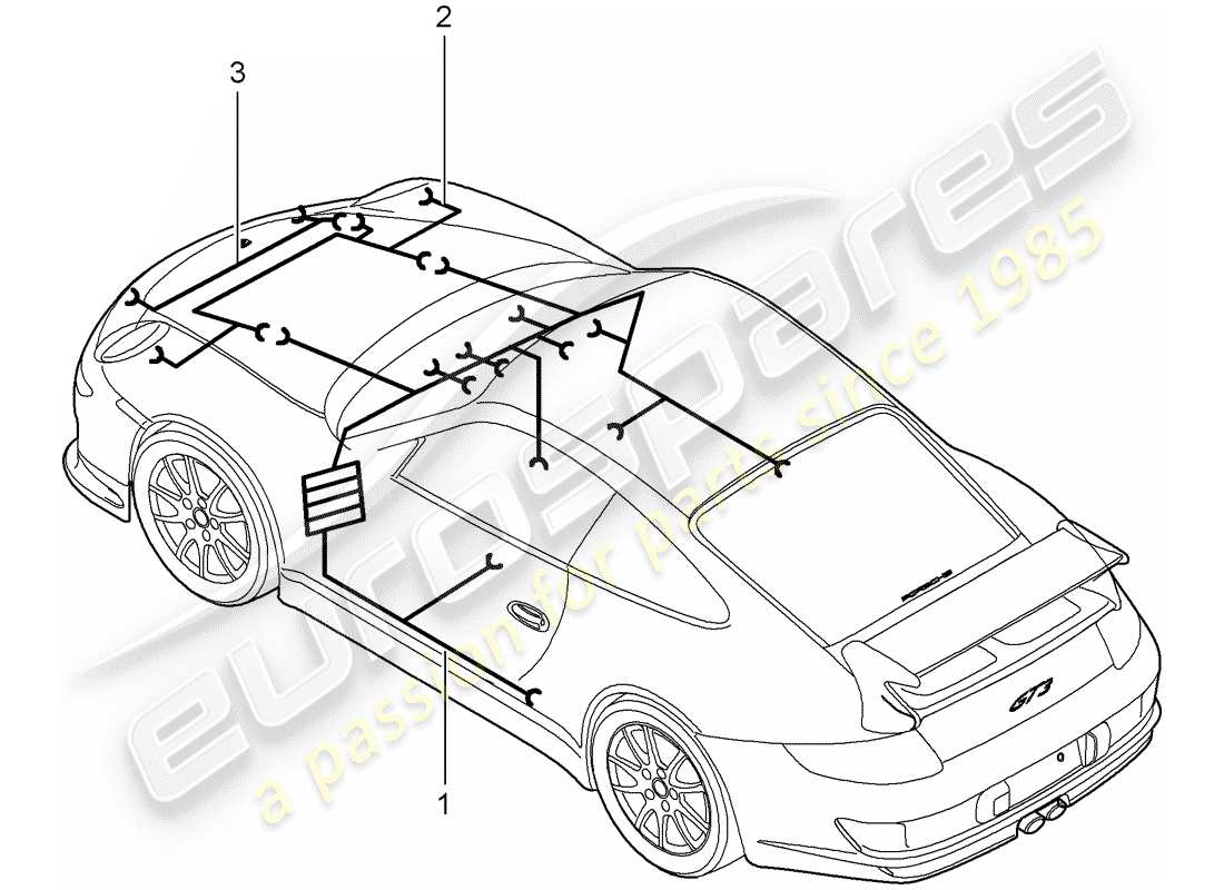 porsche 2008 (997-1 gt3) faisceau de câblage schéma des pièces