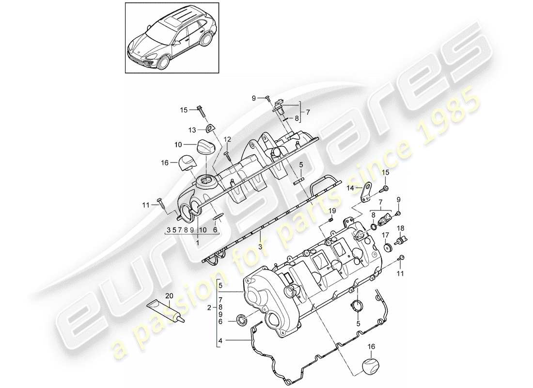 porsche 2018 (cayenne e2 92a) couvercle de soupape schéma des pièces