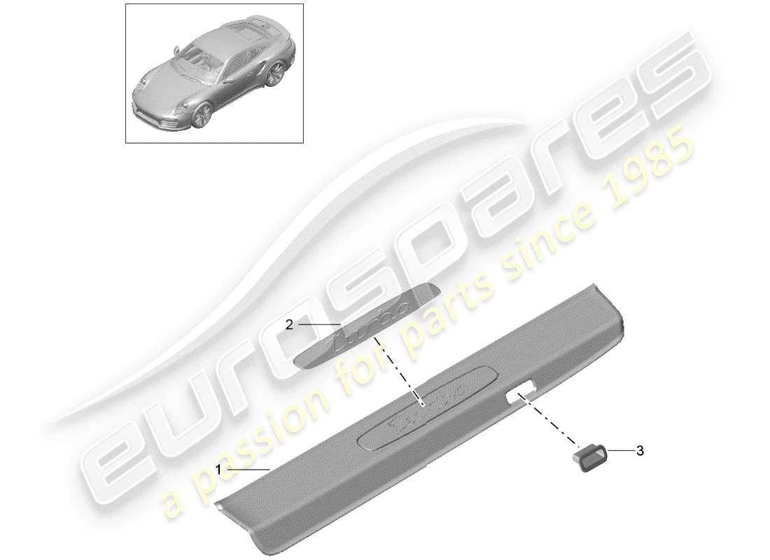 porsche 2020 (991-2 turbo) plaque de seuil - panneau de seuil schéma des pièces