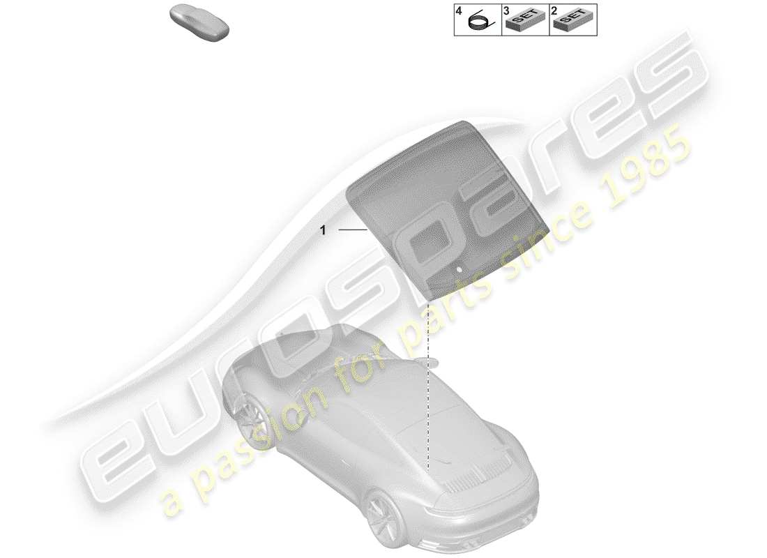 porsche 2019 (992-1) vitre de lunette arrière schéma des pièces
