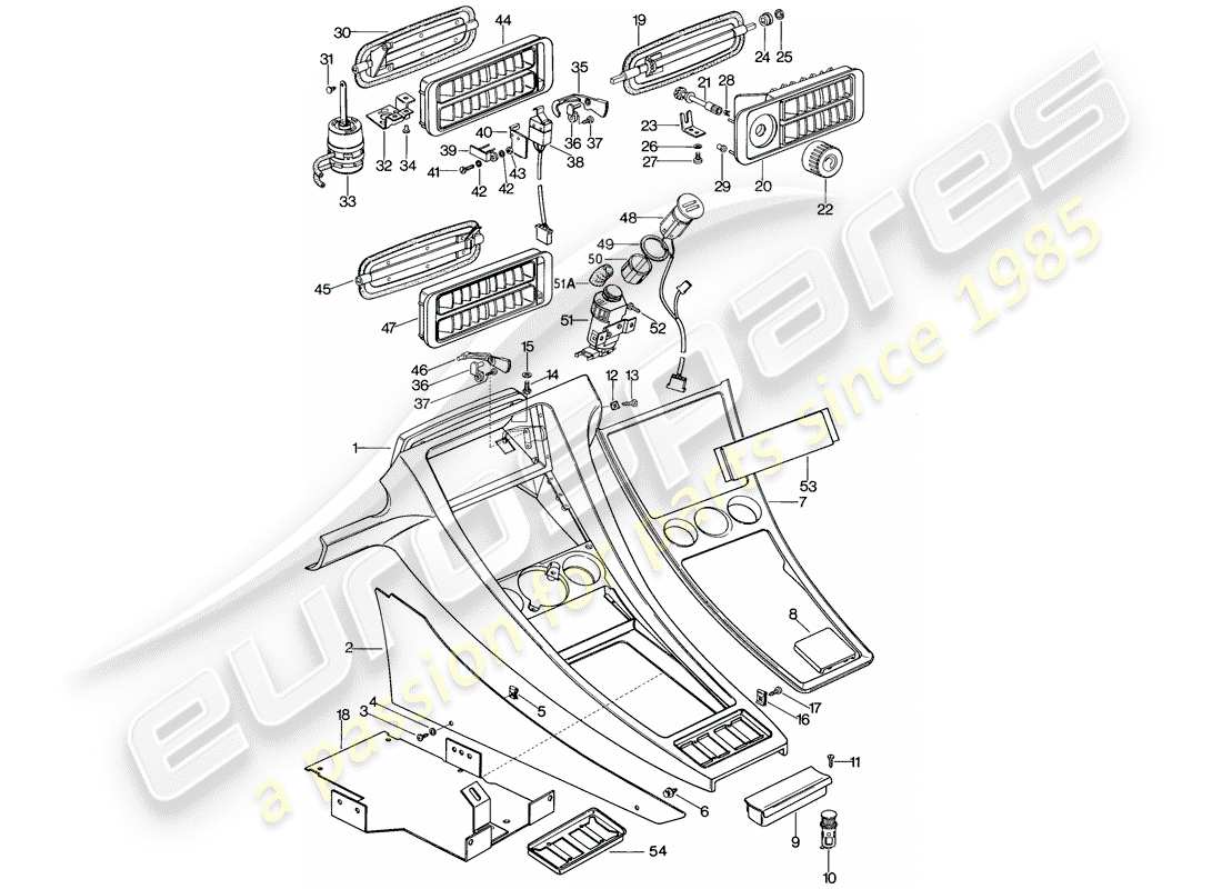 porsche 1980 (928) console centrale schéma des pièces