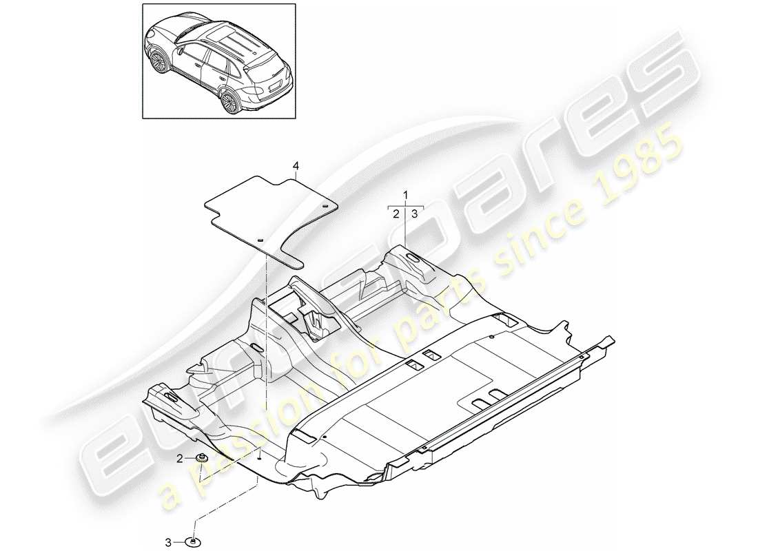 porsche 2013 (cayenne e2 92a) revêtement de sol schéma des pièces