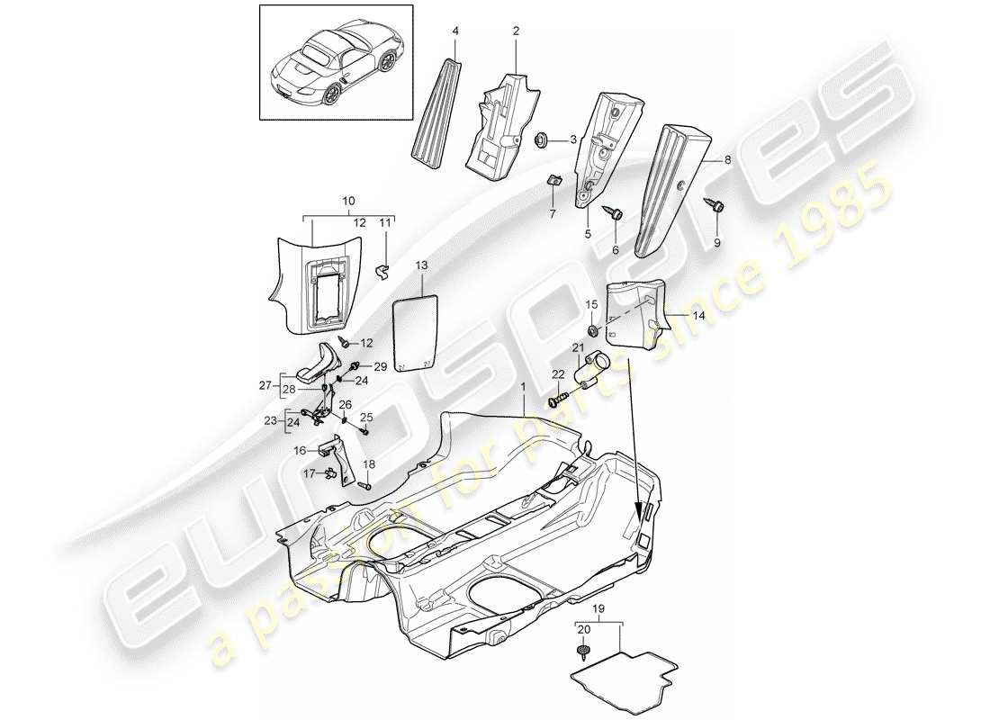 porsche 2011 (987 boxster) équipement intérieur schéma des pièces